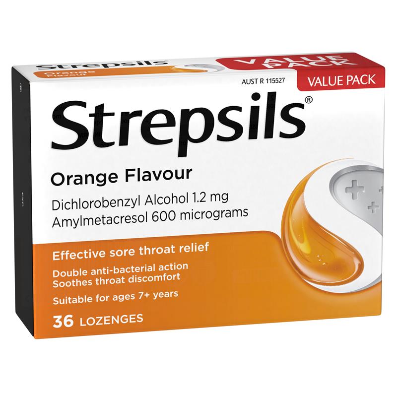 Strepsils Soothing Lozenges Orange 36pk Sore Throat Double Antibacterial