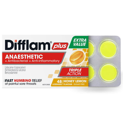 Difflam Sore Throat Sugar Free Honey And Lemon 48 Lozenges