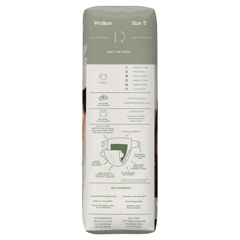 Tooshies Eco Nappies with Organic Bamboo Size 5 Walker 13-18kg, 32 pack