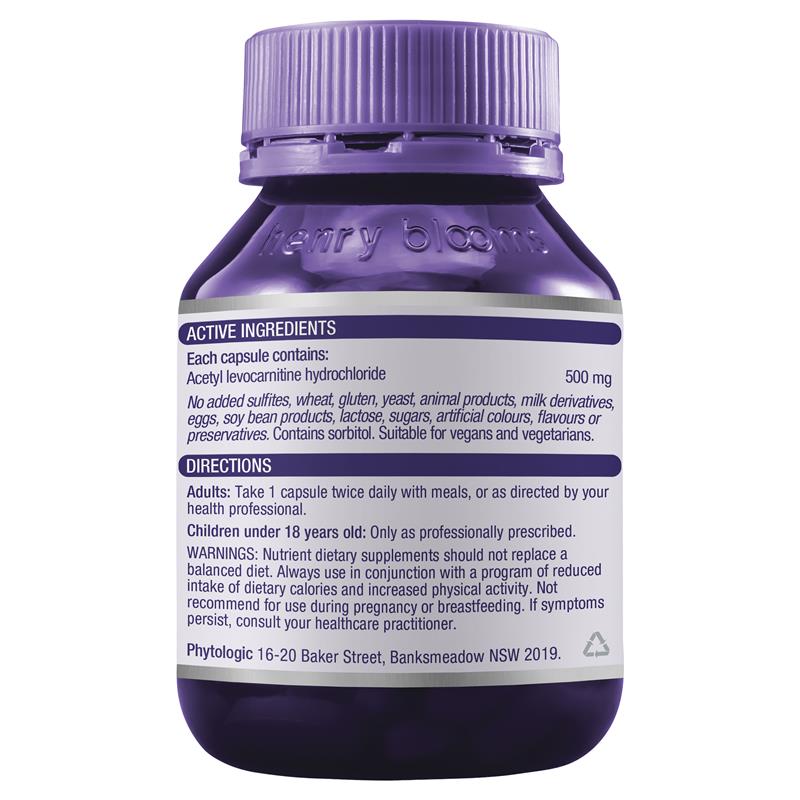 Henry Blooms Acetyl L-Carnitine 500 60 Vege Capsules