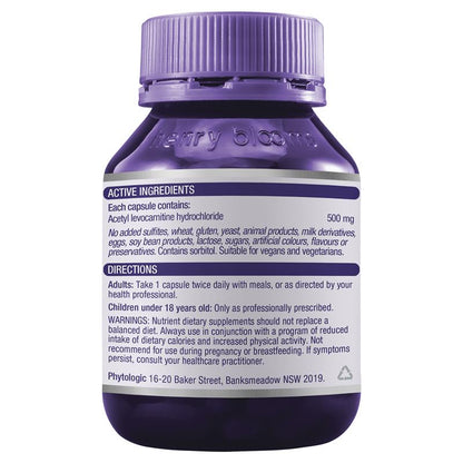 Henry Blooms Acetyl L-Carnitine 500 60 Vege Capsules