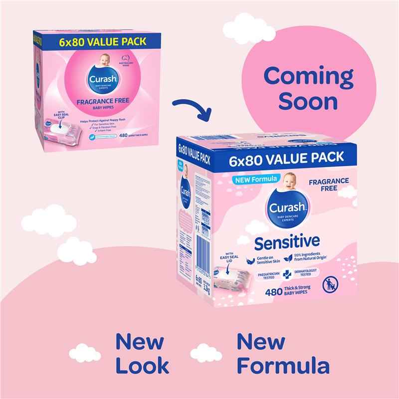 Curash Babycare Fragrance Free Wipes 6 x 80