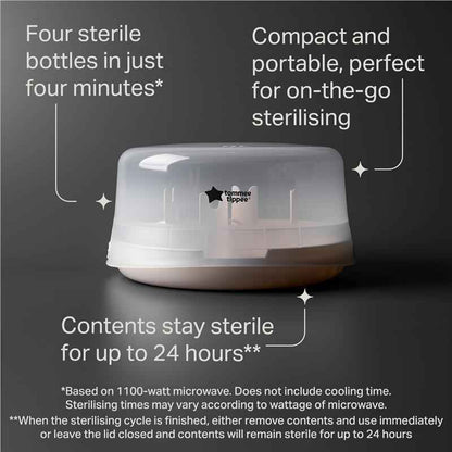 Tommee Tippee Microwave Steam Steriliser for Baby Bottles and Accessories, Kills Viruses* and 99.9% of Bacteria, 4-Minute Sterilisation Cycle