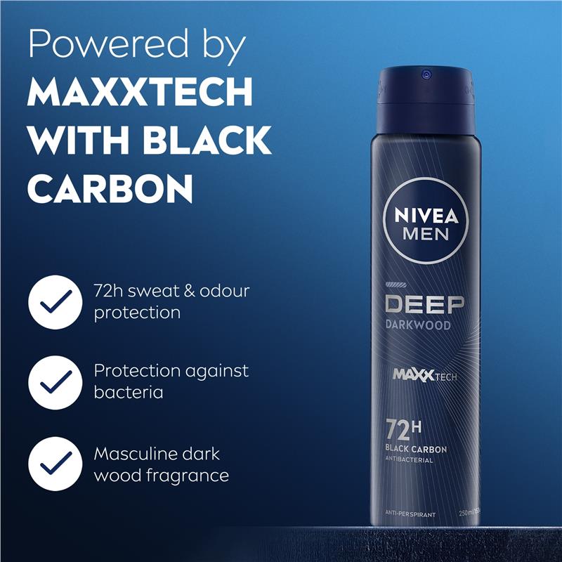 NIVEA MEN Deep Aerosol Deodorant 72H Protection 250ml