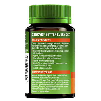 Cenovis Sugarless C 500mg 100 Orange Flavour Chewable Tablets