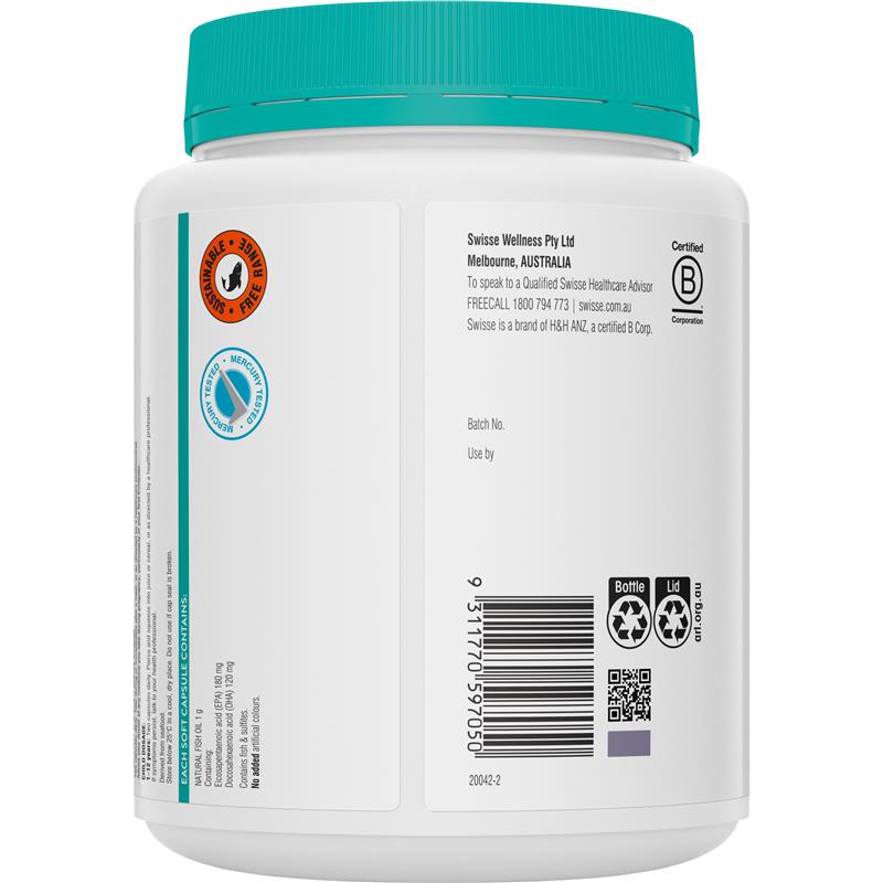 Swisse Ultiboost Odourless Wild Fish Oil 1000mg 500 Capsules Exclusive Size
