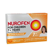 Nurofen For Children 7+ Pain and Fever Relief Chewable Capsules 100mg Ibuprofen Orange 12 pack
