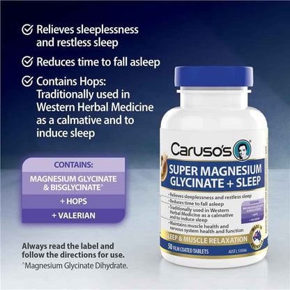 Carusos Super Magnesium Glycinate + Sleep 50 Capsules