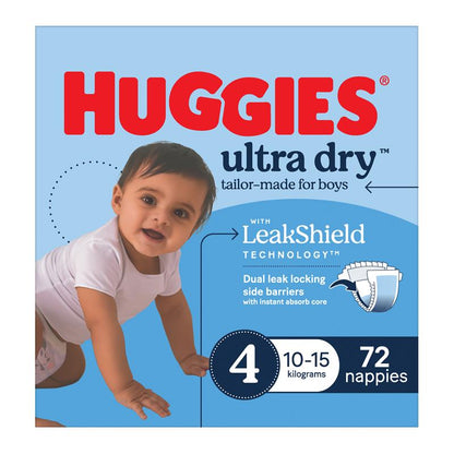Huggies Ultra Dry Nappies Boys Size 4 (10-15kg) 72 Pack