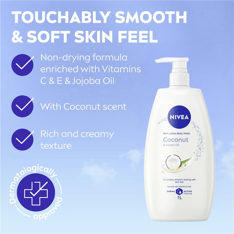 NIVEA Coconut & Jojoba Oil Rich Body Wash 1L