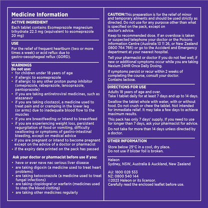 Nexium 24hr Heartburn & Acid Reflux Relief 20mg 7 Tablets