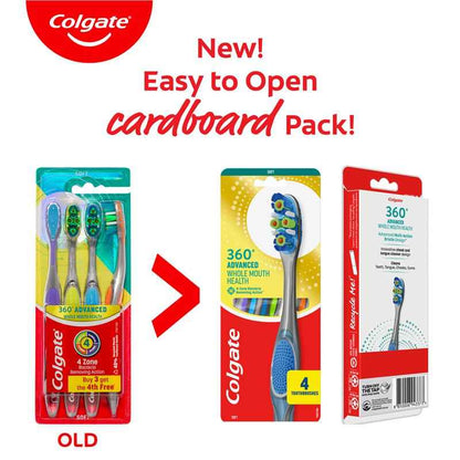Colgate Toothbrush 360 Degree Advanced Whole Mouth Health Soft 4 Pack