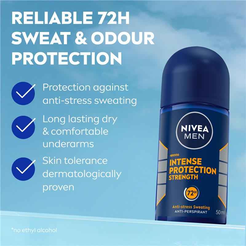NIVEA MEN Intense Protection Strength Roll On Deodorant 72H Protection 50ml
