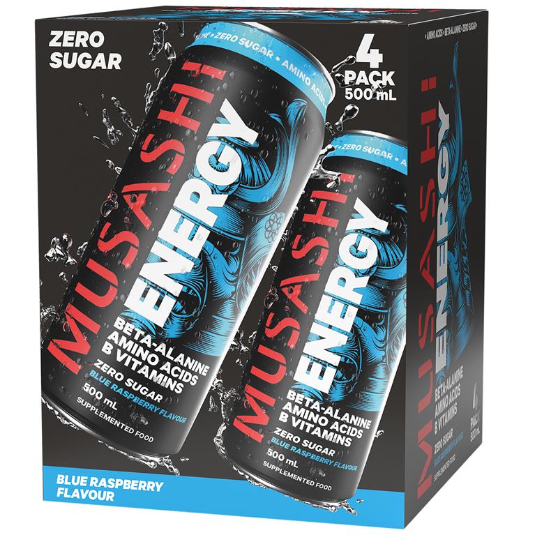 Musashi Blue Raspberry Energy Drinks 500ml x 4 Pack