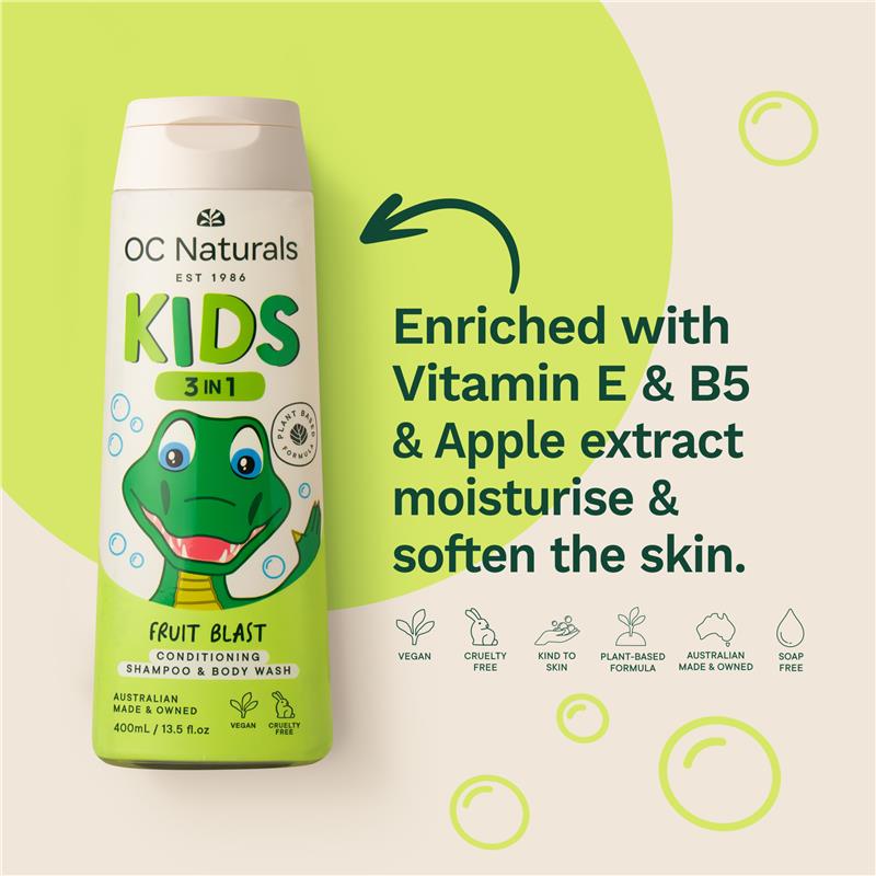 Organic Care Kids 3in1 Shampoo Conditioner Body Wash Fruit Blast 400ml - GimmeNow