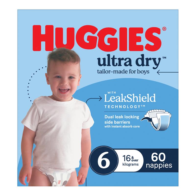 Huggies Ultra Dry Nappies Boys Size 6 (16kg+) 60 Pack