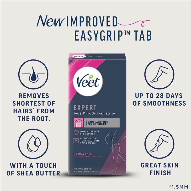 Veet Expert Legs & Body Hair Removal Cold Wax Strips 40 pack