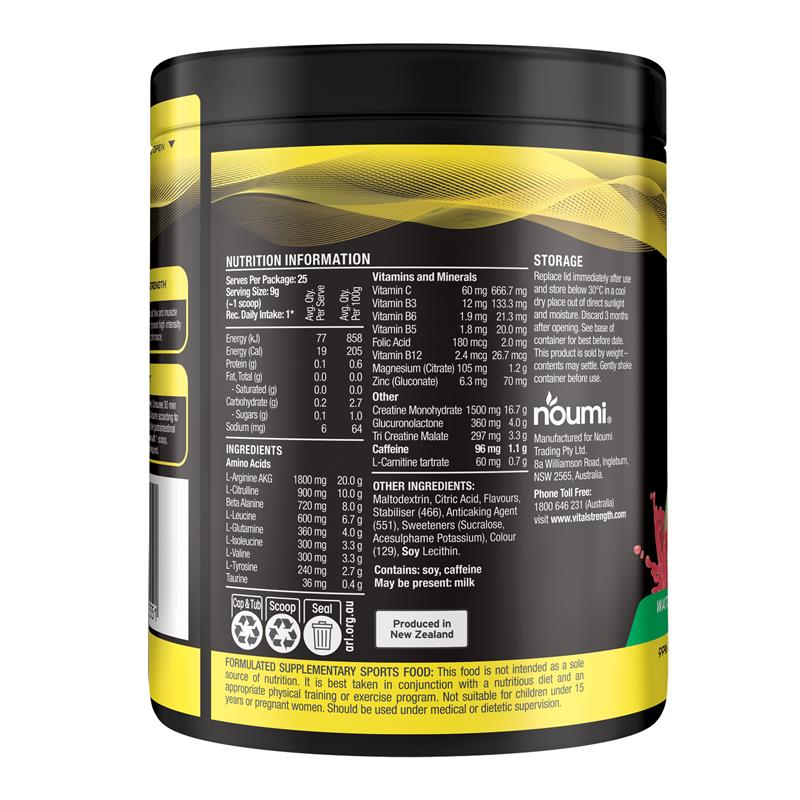 Vital Strength Pre Workout Powder Watermelon Smash 225g