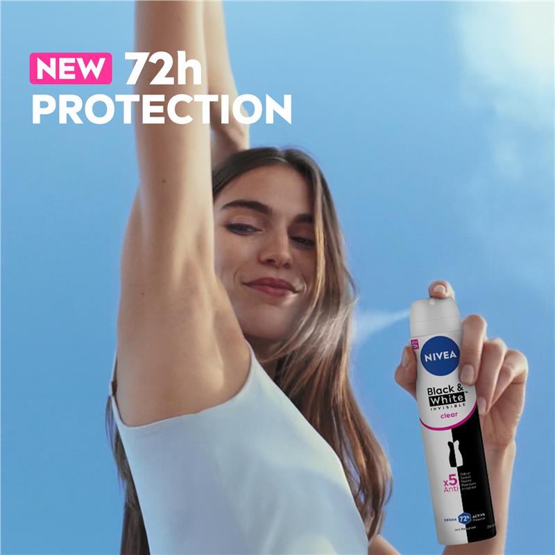 NIVEA Black & White Clear Aerosol Deodorant 72H Protection 250ml