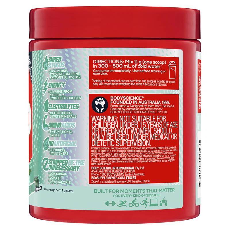 BSc Energy Shred + Hydration Powder Zappo Sour Watermelon 275g