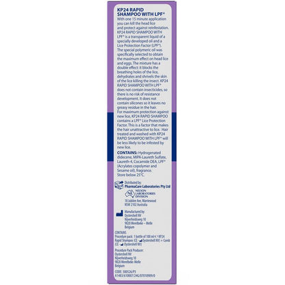 KP24 Rapid 15 Minute Head Lice/Nit Shampoo with Lice Protection Factor 100ml with Comb