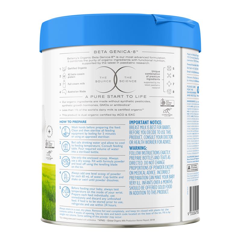 Bellamy's Beta Genica-8 Step 1 Infant Formula 800g