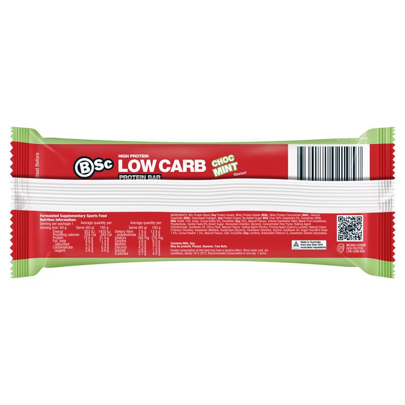 BSc High Protein Low Carb Bar Choc Mint 60g