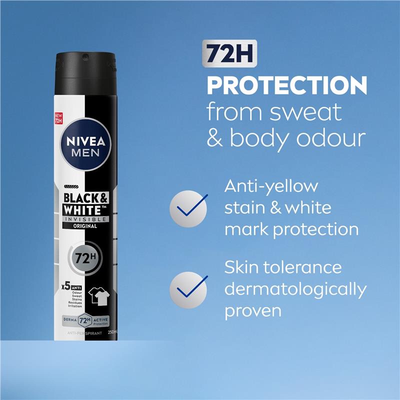 NIVEA MEN Black & White Power Aerosol Deodorant 72H Protection 250ml