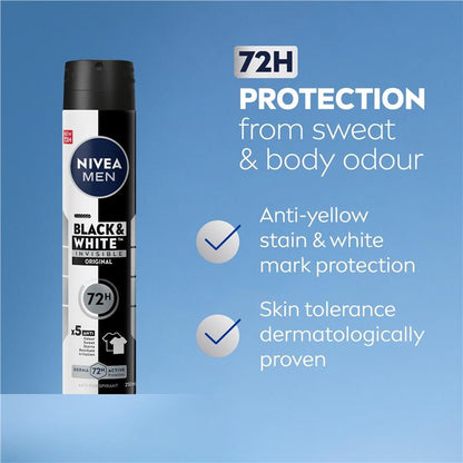 NIVEA MEN Black & White Power Aerosol Deodorant 72H Protection 250ml