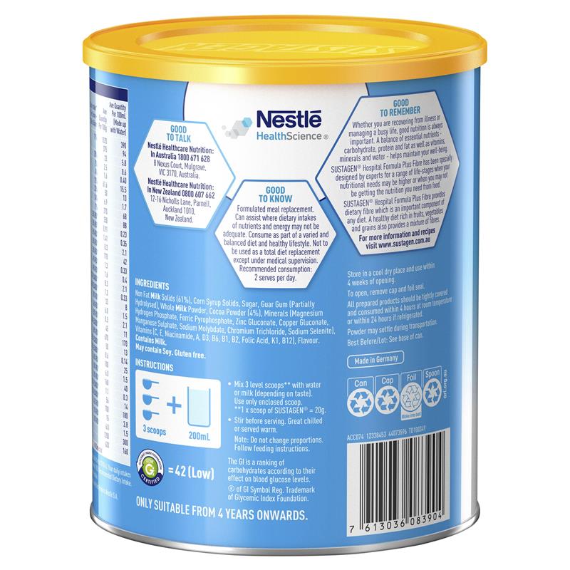 Sustagen Hospital Formula + Fibre Nutritional Supplement Chocolate Flavour 840g