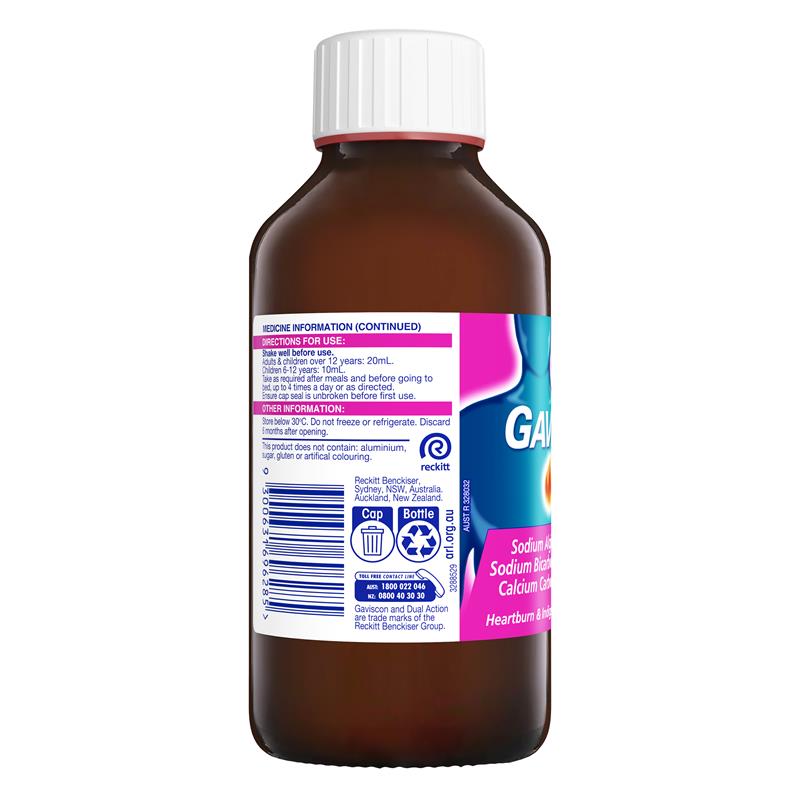 Gaviscon Dual Action Liquid Mixed Berry Flavour Heartburn and Indigestion Relief 300ml