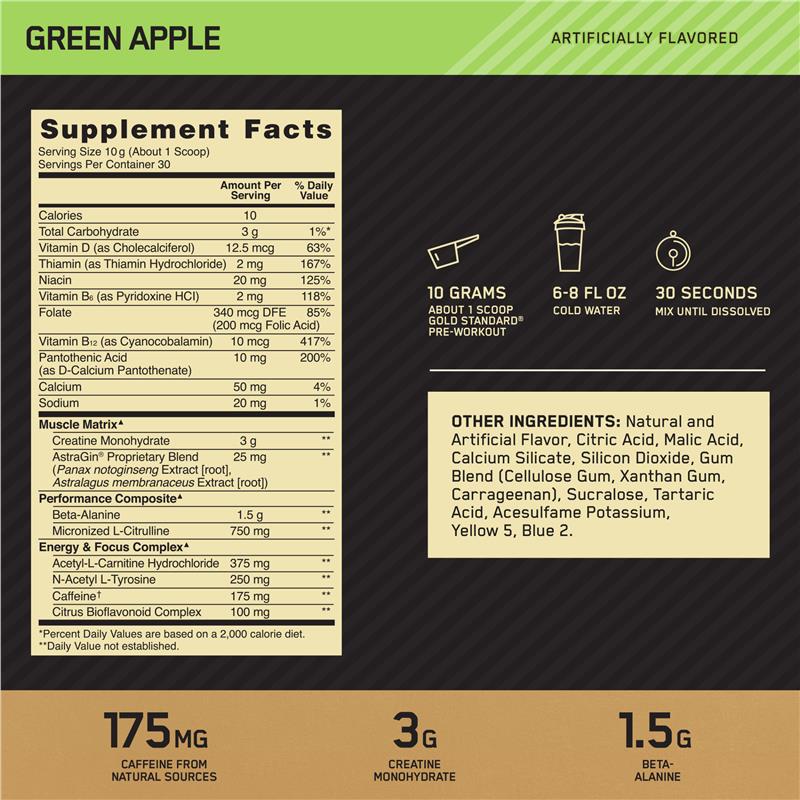 Optimum Nutrition Gold Standard Pre-Workout Green Apple 300g
