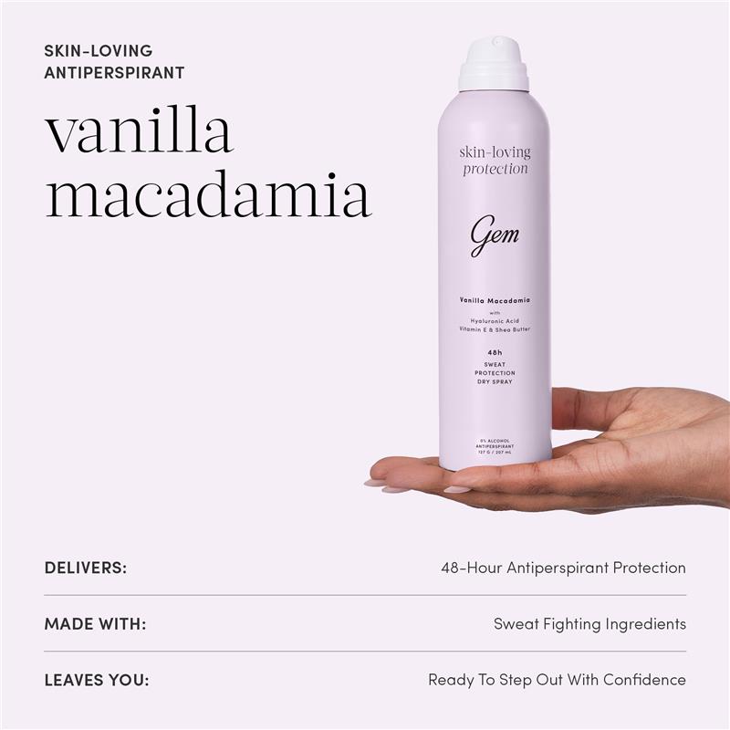 Gem Skin-Loving Antiperspirant Deodorant Aerosol Vanilla Macadamia 207ml