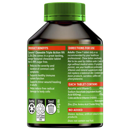 Cenovis Chewable Triple Action C D & Zinc 120 Tablets