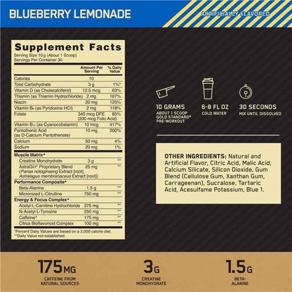 Optimum Nutrition Gold Standard Pre-Workout Blueberry Lemonade 300g