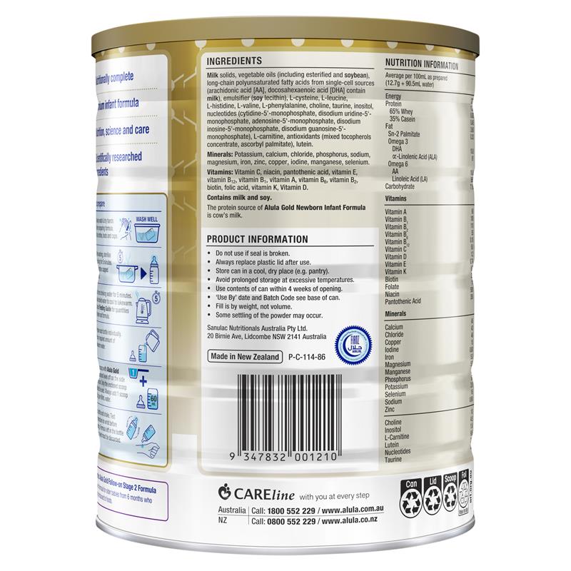 Alula Gold Stage 1 Newborn Infant Formula 0-6 Months 900g