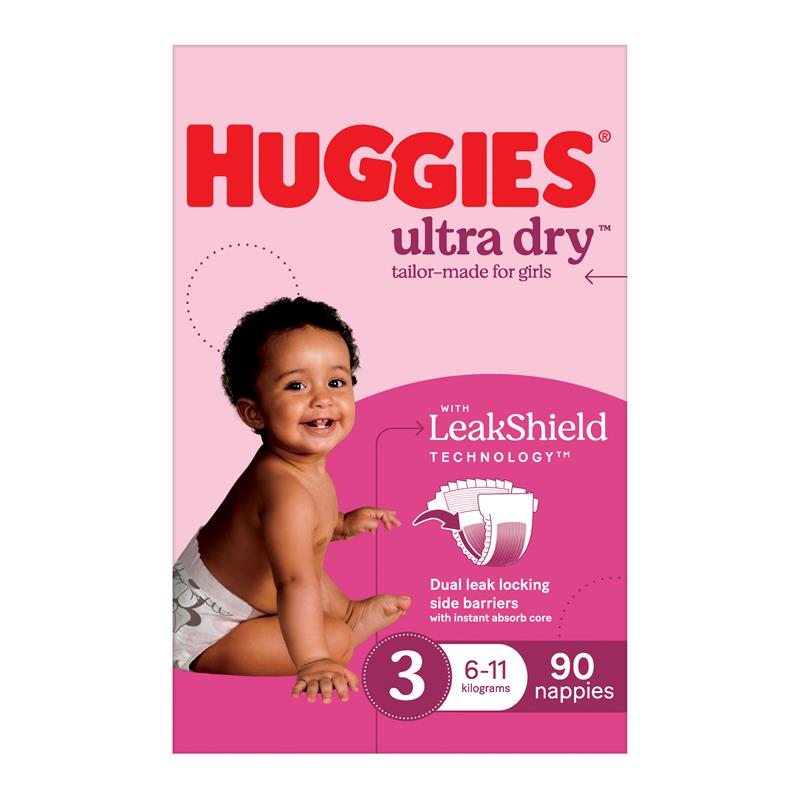 Huggies Ultra Dry Nappies Girls Size 3 (6-11kg) 90 Pack