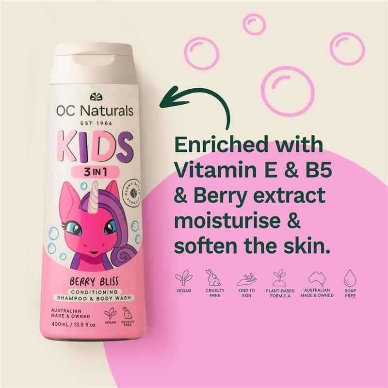 Organic Care Kids 3in1 Shampoo Conditioner Body Wash Berry Bliss 400ml