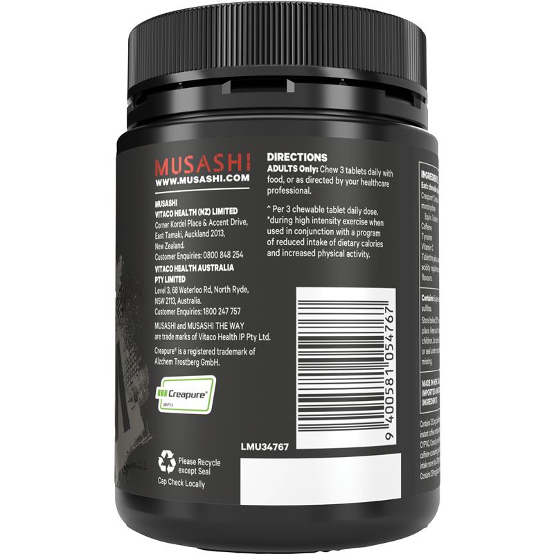 Musashi Pre Workout Chewables Fruit Crush Flavour 60 Tablets