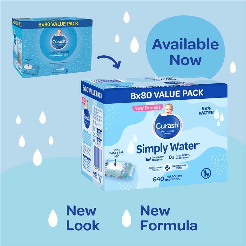 Curash Simply Water Wipes 8x80 Pack