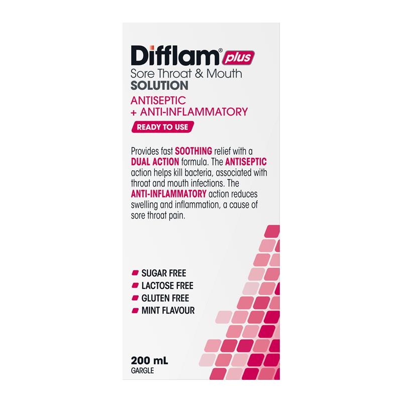 Difflam Plus Sore Throat & Mouth Solution Mint 200ml