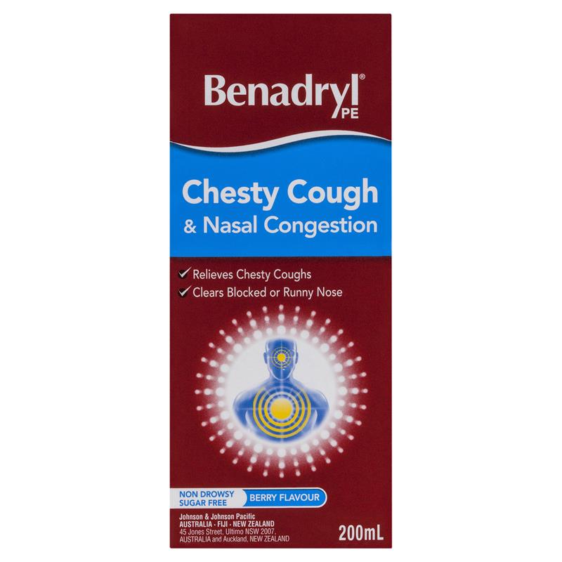 Benadryl PE Chesty Cough & Nasal Congestion Non-Drowsy Berry Flavour 200mL