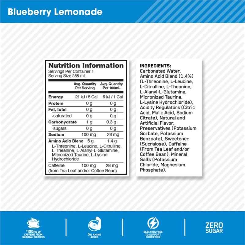 Optimum Nutrition Amino Energy Sparkling + Electrolytes Blue Lemonade 355ml