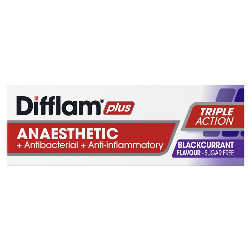 Difflam Plus Anaesthetic Sugar Free Blackcurrant 16 Lozenges