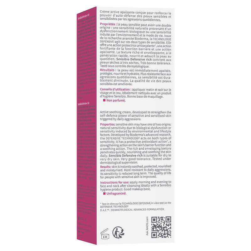 Bioderma Sensibio Soothing Defensive Rich Moisturiser for Dry, Sensitive Skin 40ml