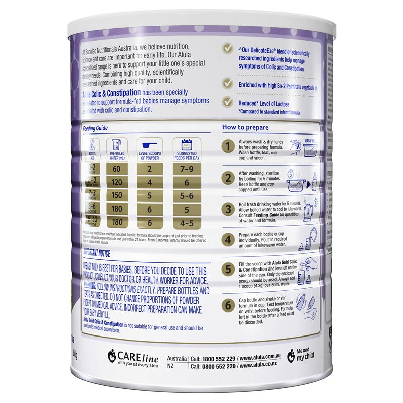 Alula Gold Delicateeze Infant Formula 0-12 Months 850g