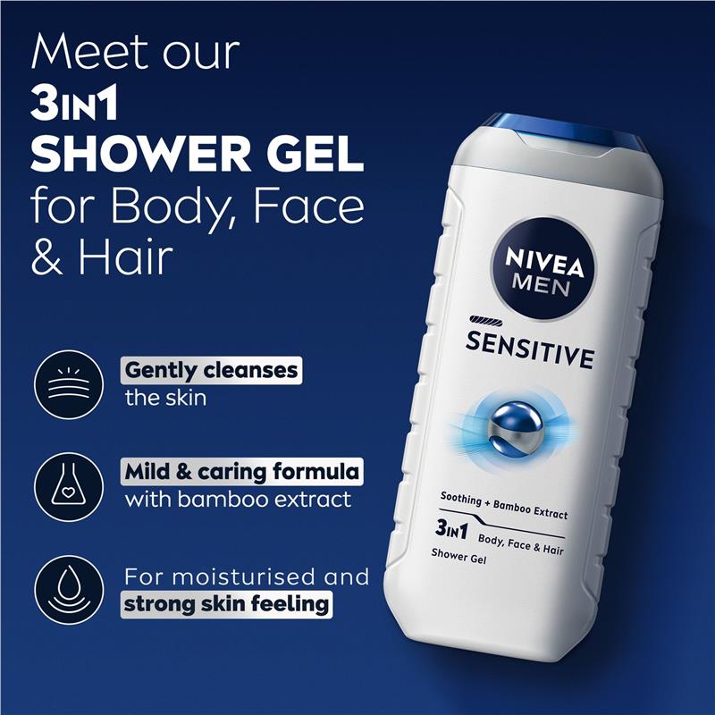NIVEA MEN Sensitive 3-IN-1 Shower Gel Body Wash 500ml