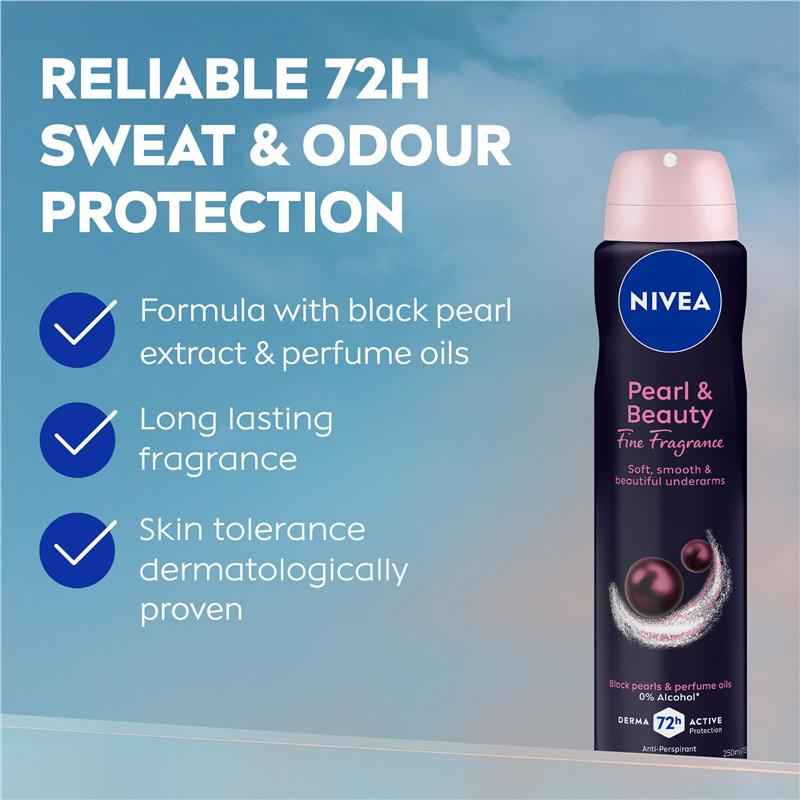 NIVEA Pearl And Beauty Fine Fragrance Black Pearls Aerosol Deodorant 72H Protection 250ml