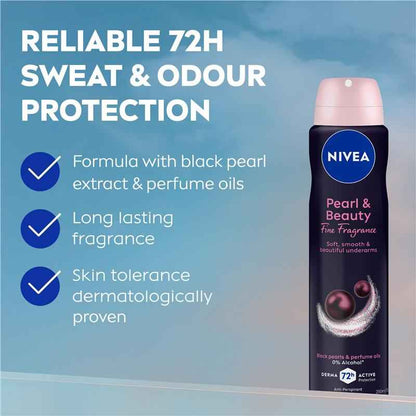 NIVEA Pearl And Beauty Fine Fragrance Black Pearls Aerosol Deodorant 72H Protection 250ml