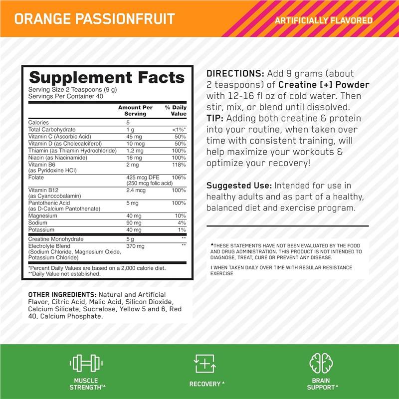 Optimum Nutrition Creatine + 3 in 1 Passion Fruit 360g